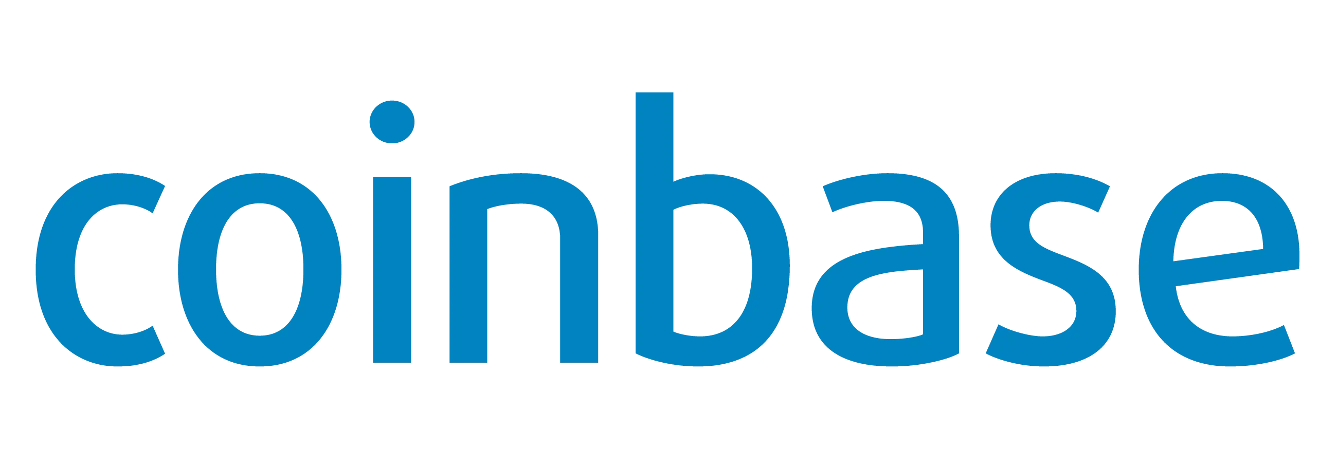 Das blaue Coinbase-Firmenlogo auf weißem Hintergrund.