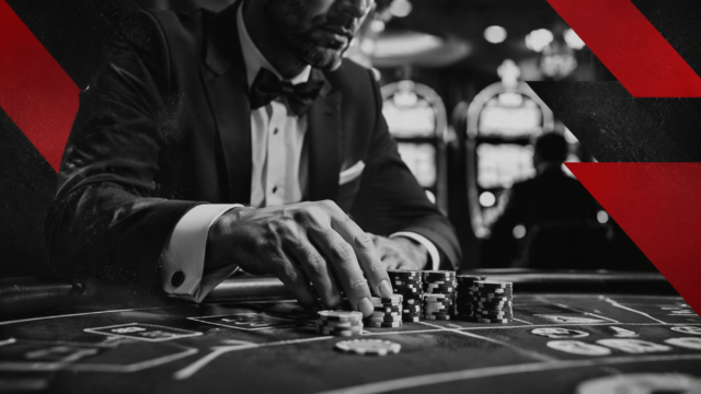 Image qui montre un homme assis à une table de roulette avec des jetons de casino dans la main droite