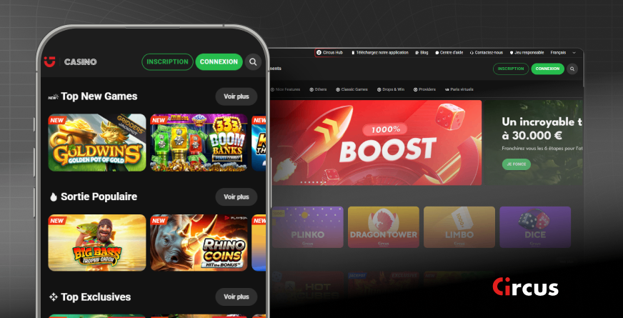 image montre home page casino circus.be version mobile et desktop
