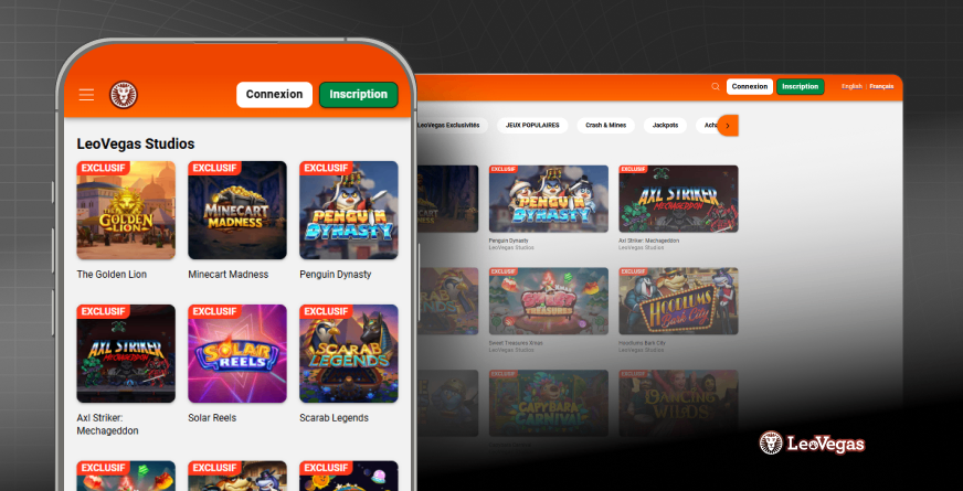 image montrant interface leo vegas casino canada en version mobile et desktop