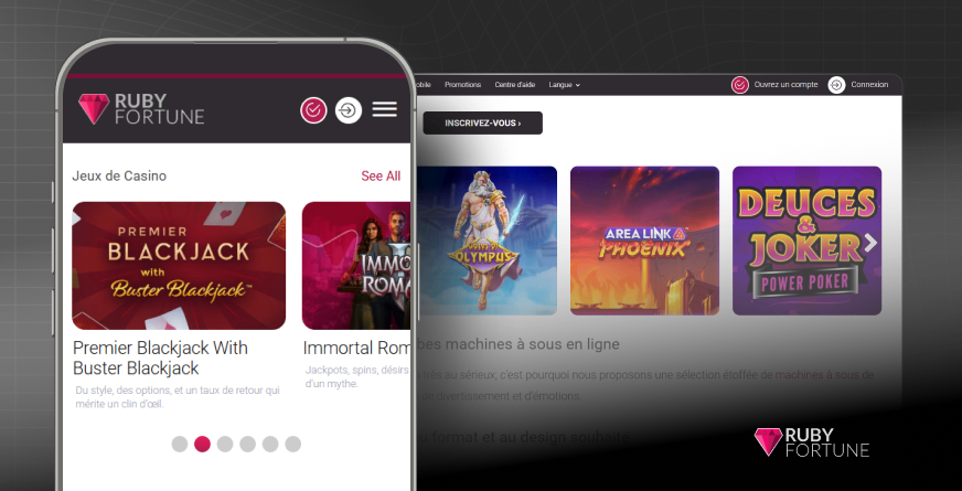 image montrant interface ruby fortune casino canada en version mobile et desktop