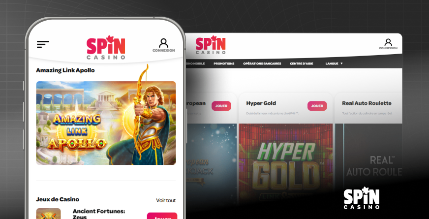 image montrant interface spin casino en version mobile et desktop