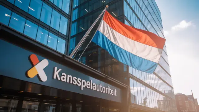 Nederlandse vlag op gevel van Kansspelautoriteit gebouw