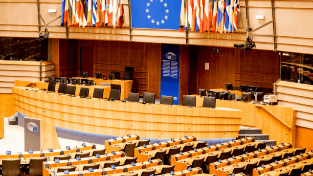 Zaal van EU parlement