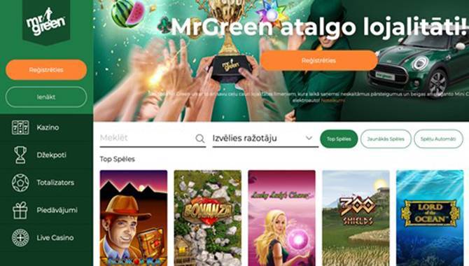 Mr Green Casino's brugergrænseflade på en mobilskærm