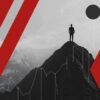 A silhouetted trader overlooking a mountain peak with financial charts, symbolizing U.S. prediction markets in 2026