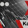 Abstract trading chart background with the Kalshi logo and red directional arrows