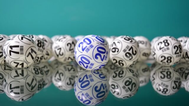 Lottery balls arranged in a row.