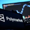 Polymarket logo and computer terminal.