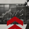 Financial charts with rising arrows and stacked chips symbolizing growth and competition in prediction markets