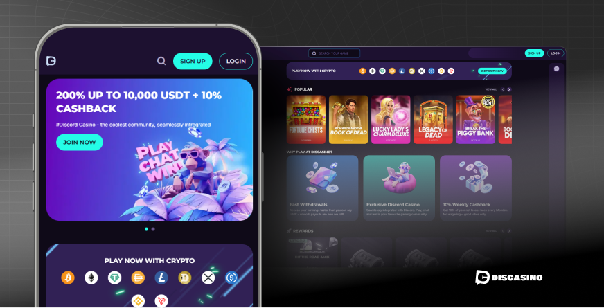 The DisCasino interface on mobile and desktop.