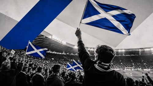Scotland World Cup football fans waving flags