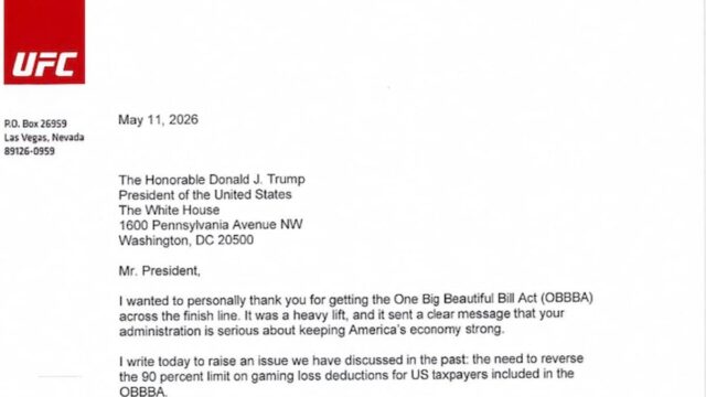 Letter from UFC President Dana White to President Donald Trump discussing the gambling loss deduction cap