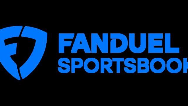 Blue FanDuel Sportsbook logo displayed against a black background.