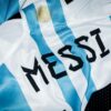 Close-up of an Argentina national football team jersey featuring the name Messi ahead of the 2026 FIFA World Cup.