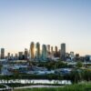 Downtown Calgary skyline at sunset