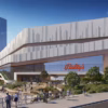 Rendering of the planned Bally’s Chicago Casino & Resort along the Chicago River, showing the casino complex, hotel tower and riverfront walkway.