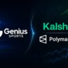 Genius Sports logo beside the Kalshi and Polymarket logos on a dark background with sports and financial data graphics.