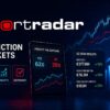 Sportradar logo displayed alongside financial charts and a prediction market interface representing the company's second-quarter earnings and growth strategy.
